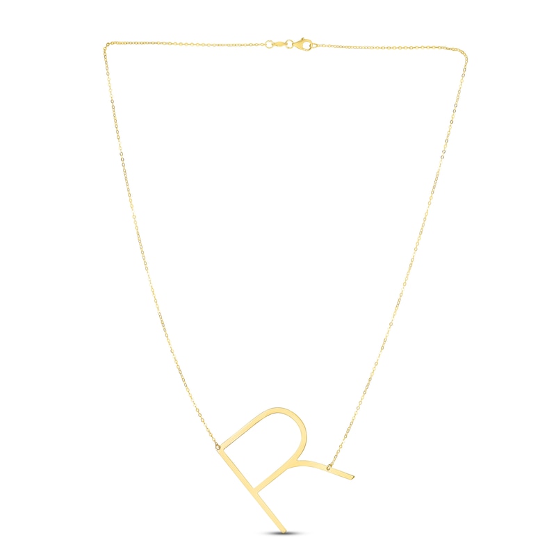 Main Image 2 of Large Sideways R Necklace 14K Yellow Gold 18"