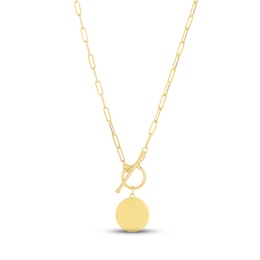 Disc Paperclip Toggle Necklace 14K Yellow Gold 18&quot;