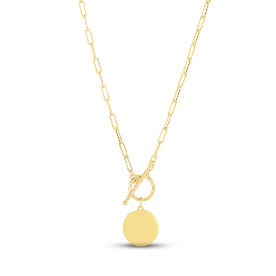 Disc Paperclip Toggle Necklace 14K Yellow Gold 18"