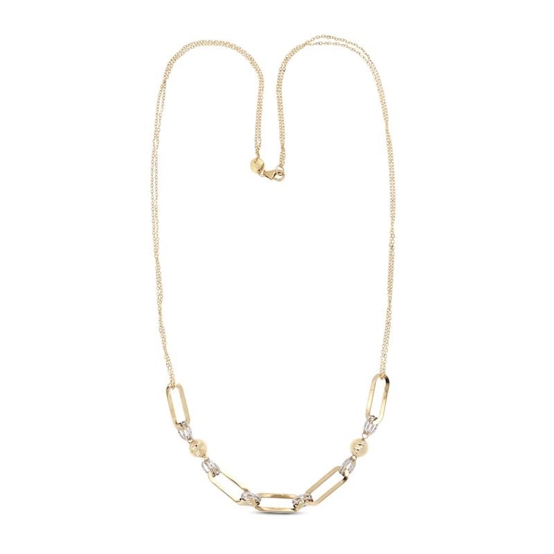 Bead Paperclip Necklace 14K Two-Tone Gold 18"