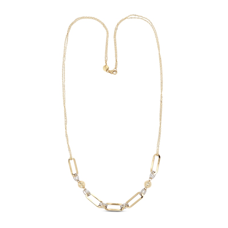 Main Image 1 of Bead Paperclip Necklace 14K Two-Tone Gold 18"
