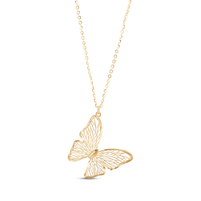 Diamond-cut Butterfly Necklace 10K Yellow Gold 18"