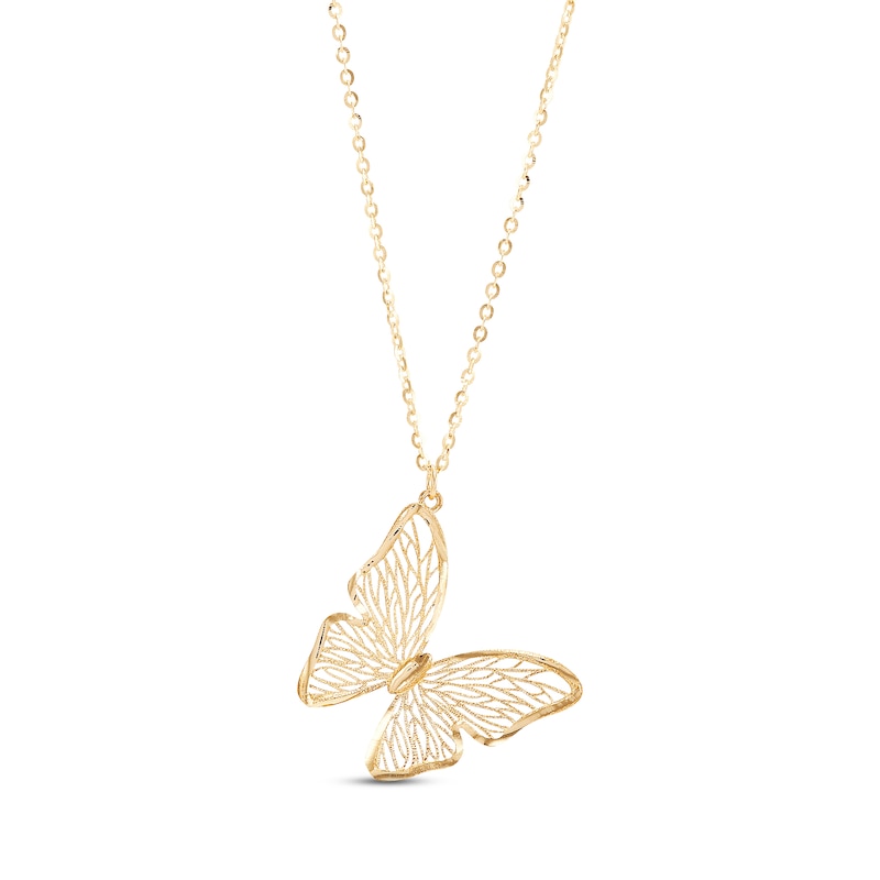 Main Image 1 of Diamond-cut Butterfly Necklace 10K Yellow Gold 18"