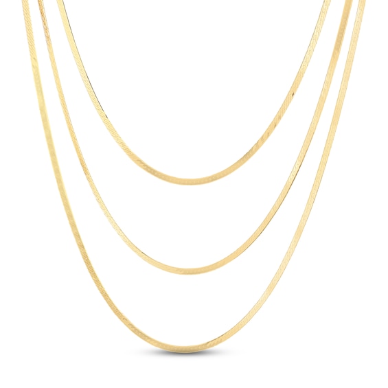 Triple Strand Herringbone Necklace 14K Yellow Gold 16"