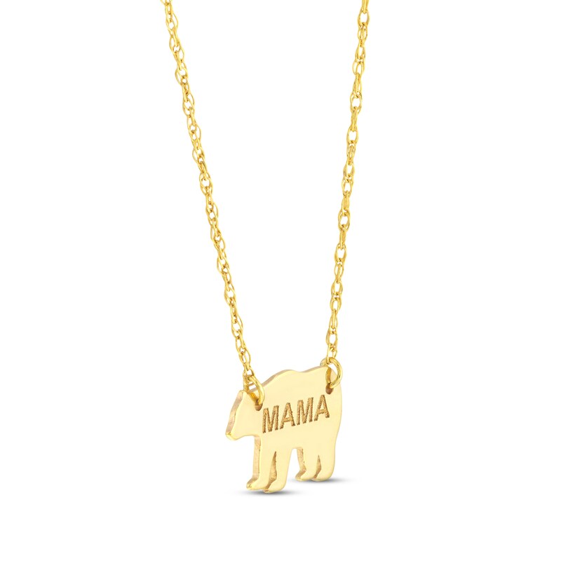 "Mama" Bear Necklace 14K Yellow Gold 18"