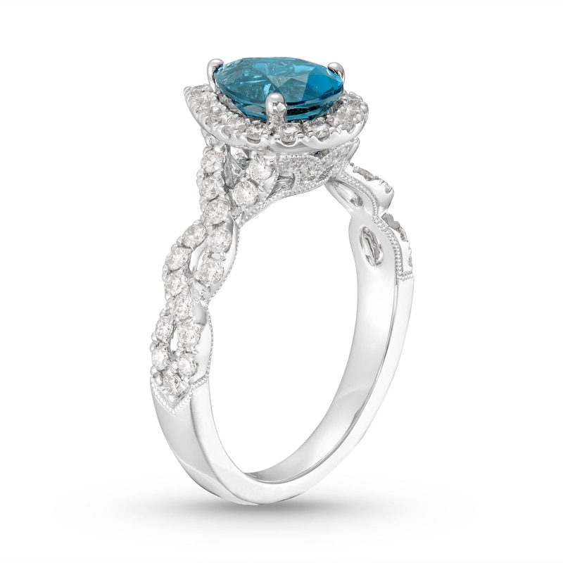Neil Lane Pear-Shaped London Blue Topaz Engagement Ring 5/8 ct tw Diamond 14K White Gold