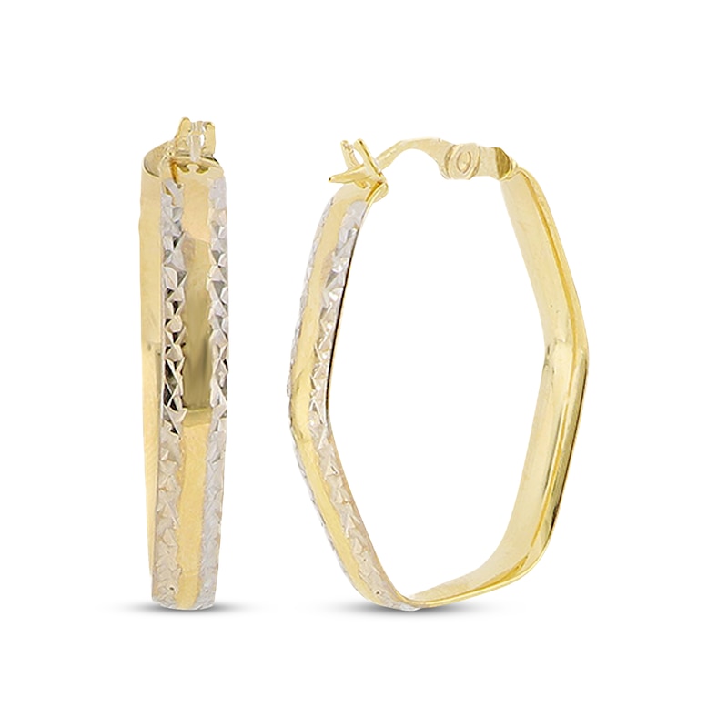 Diamond-Cut Angled Hoop Earrings 14K Yellow Gold 25mm
