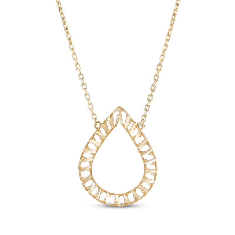 Main Image 1 of Diamond-Cut Open Teardrop Necklace 10K Yellow Gold 17"