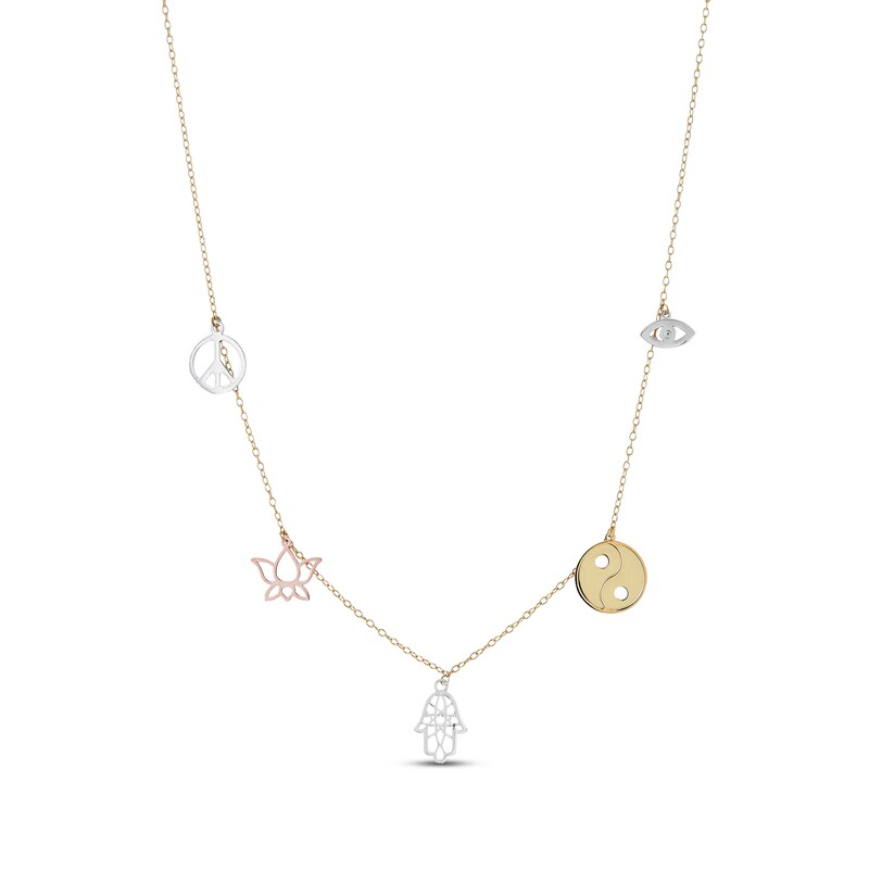 Main Image 1 of Symbol Charm Station Necklace 10K Tri-Tone Gold 18"