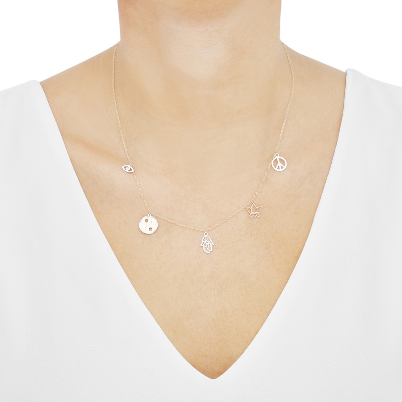 Main Image 3 of Symbol Charm Station Necklace 10K Tri-Tone Gold 18"
