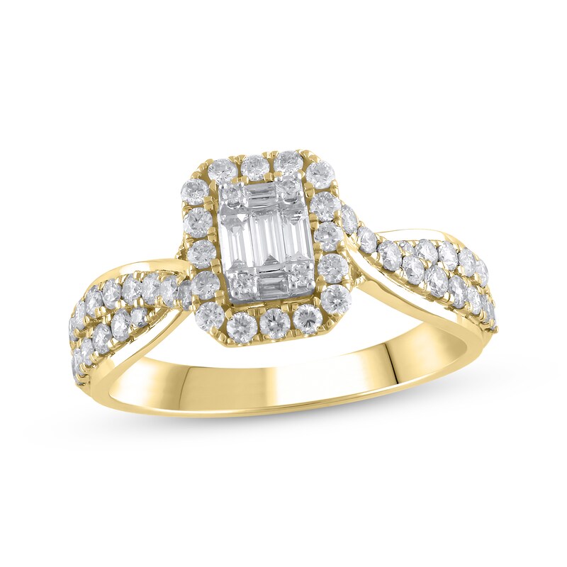 Main Image 1 of Adore Baguette & Round-Cut Multi-Diamond Center Engagement Ring 3/4 ct tw 10K Yellow Gold