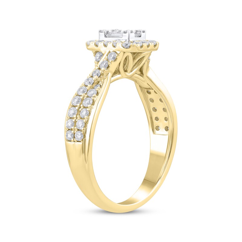 Main Image 2 of Adore Baguette & Round-Cut Multi-Diamond Center Engagement Ring 3/4 ct tw 10K Yellow Gold