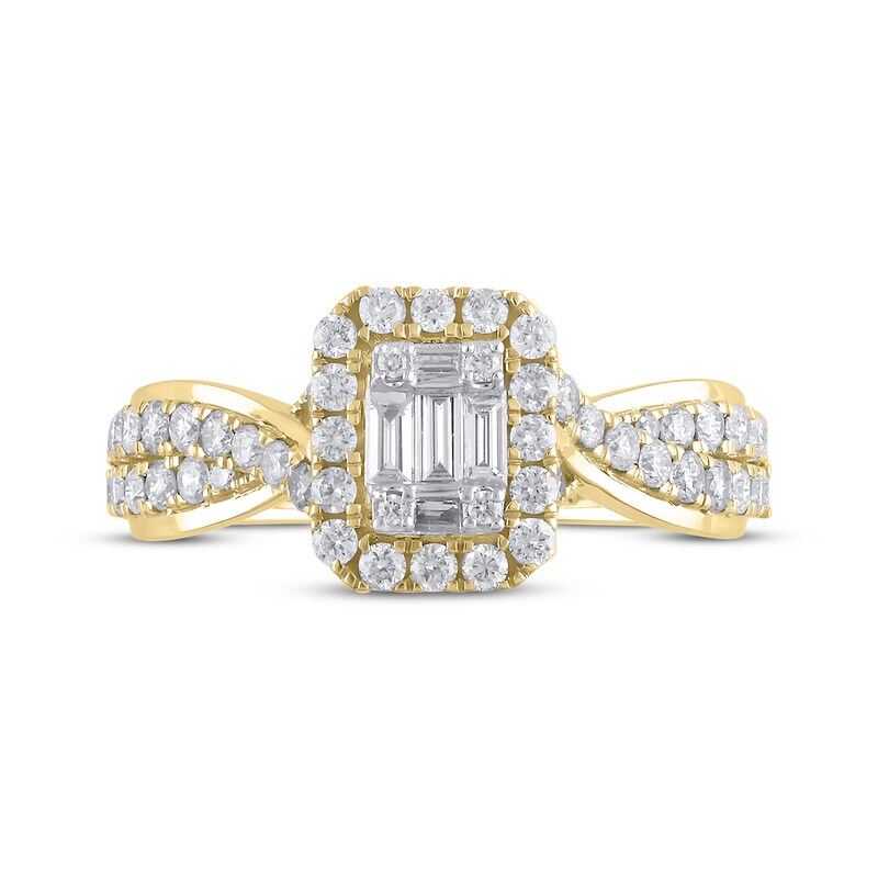Main Image 3 of Adore Baguette & Round-Cut Multi-Diamond Center Engagement Ring 3/4 ct tw 10K Yellow Gold