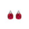 Thumbnail Image 2 of Cushion-Cut Lab-Created Ruby & Trillion-Cut White Lab-Created Sapphire Stud Earrings Sterling Silver