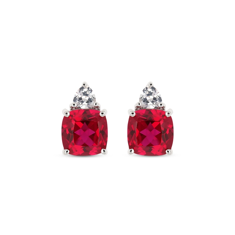 Main Image 2 of Cushion-Cut Lab-Created Ruby & Trillion-Cut White Lab-Created Sapphire Stud Earrings Sterling Silver