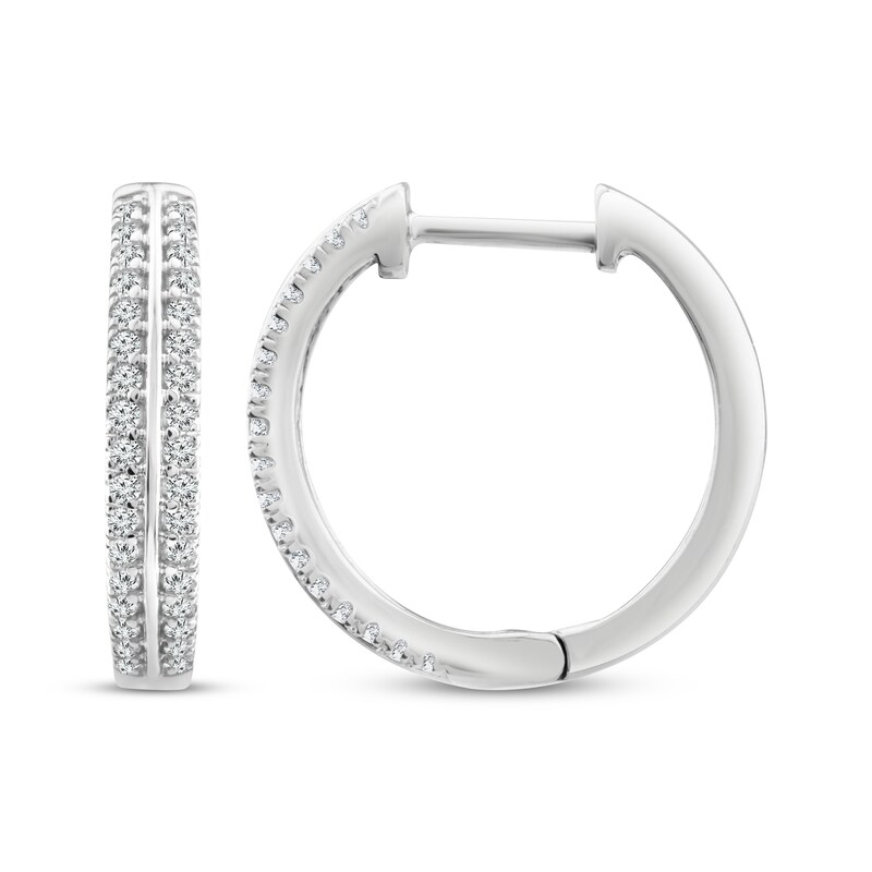 DIamond Double-Row Huggie Hoop Earrings 1/4 ct tw 10K White Gold