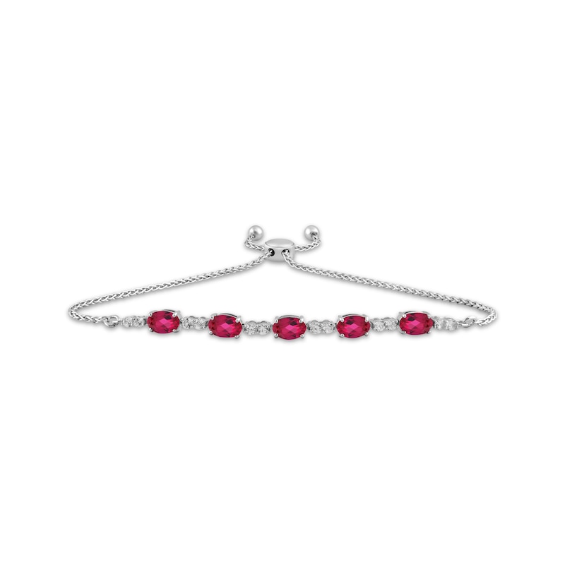 Main Image 1 of Oval-Cut Lab-Created Ruby & White Lab-Created Sapphire Bolo Bracelet Sterling Silver