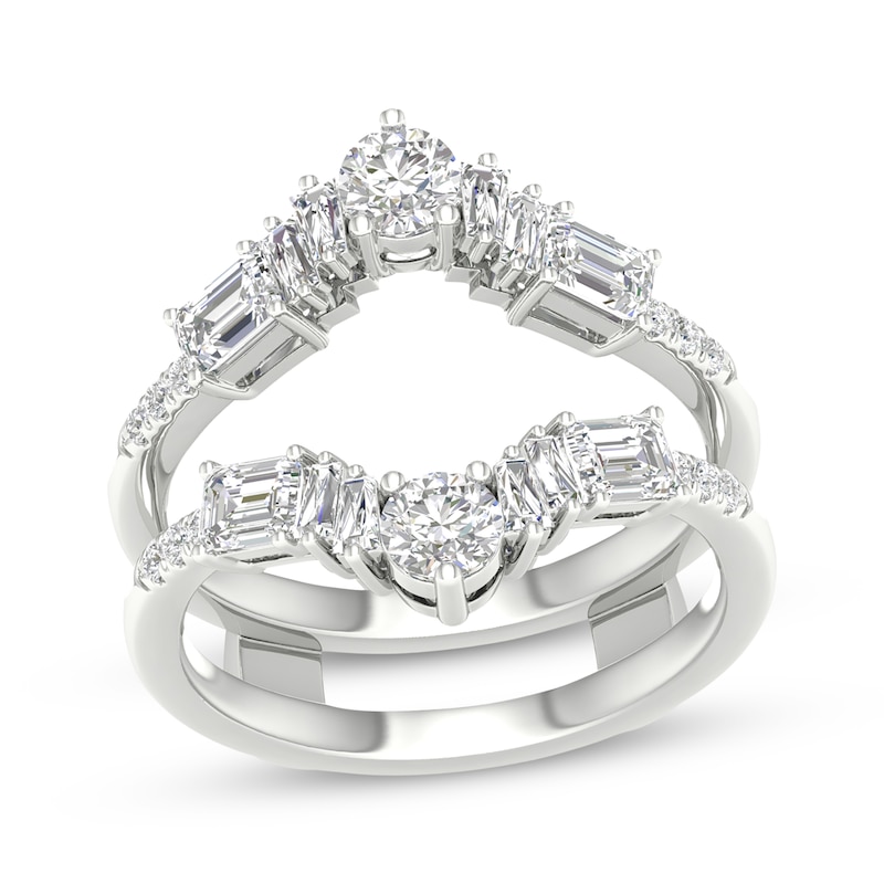 Main Image 1 of Lab-Grown Diamonds Baguette, Round & Emerald-Cut Chevron Enhancer Ring 1-1/2 ct tw 14K White Gold