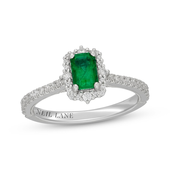 Neil Lane Emerald-Cut Natural Emerald & Diamond Halo Engagement Ring 3/8 ct tw 14K White Gold