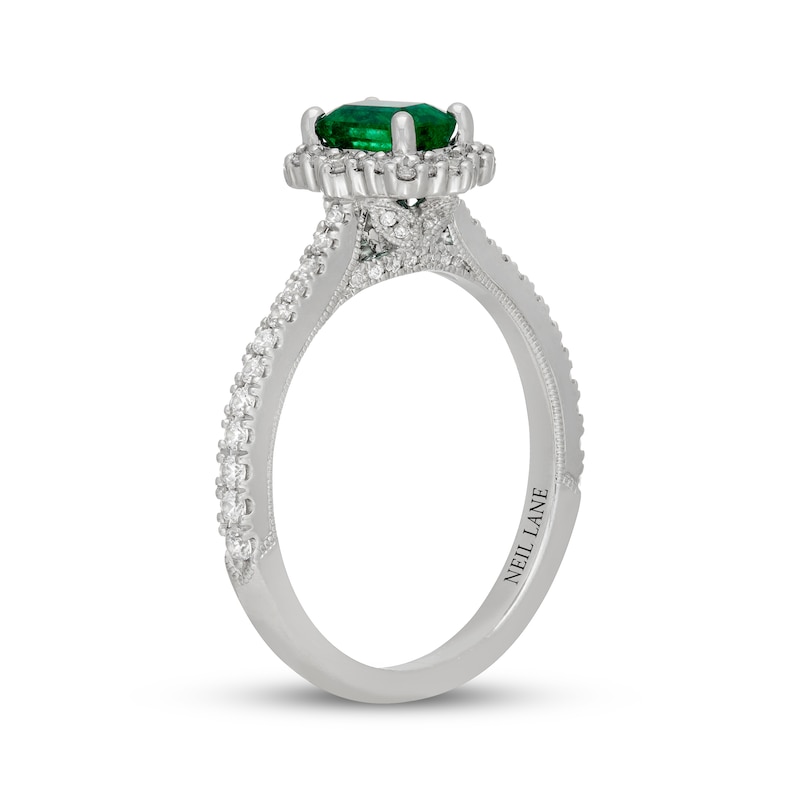 Main Image 5 of Neil Lane Emerald-Cut Natural Emerald & Diamond Halo Engagement Ring 3/8 ct tw 14K White Gold