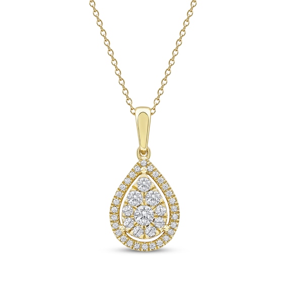 Diamond Teardrop Halo Necklace 1/2 ct tw 10K Yellow Gold 18