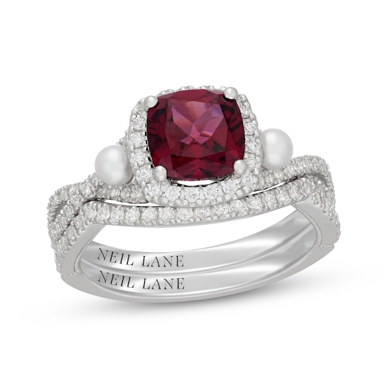 Neil Lane Cushion-Cut Rhodolite Garnet, Diamond & Akoya Cultured Pearl Bridal Set 1/2 ct tw 14K White Gold