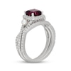 Thumbnail Image 2 of Neil Lane Cushion-Cut Rhodolite Garnet, Diamond & Akoya Cultured Pearl Bridal Set 1/2 ct tw 14K White Gold