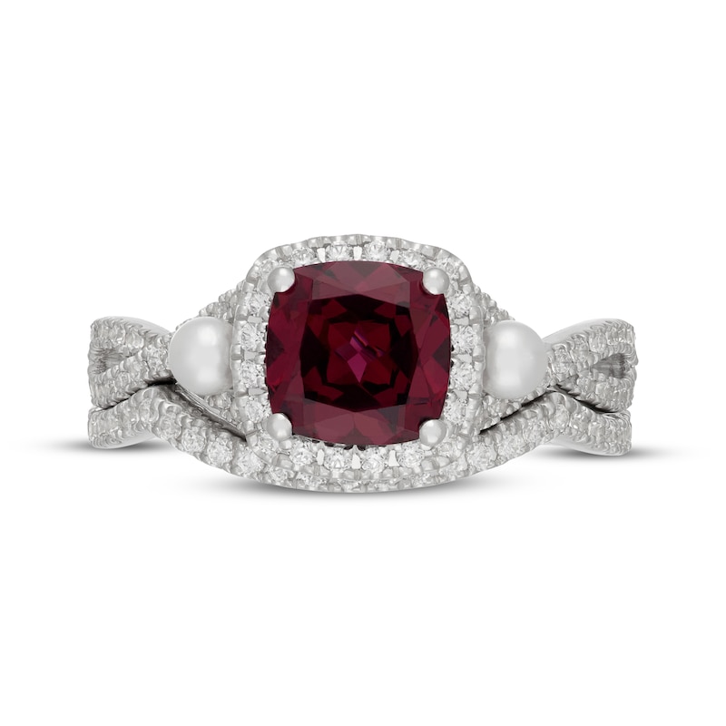 Main Image 3 of Neil Lane Cushion-Cut Rhodolite Garnet, Diamond & Akoya Cultured Pearl Bridal Set 1/2 ct tw 14K White Gold