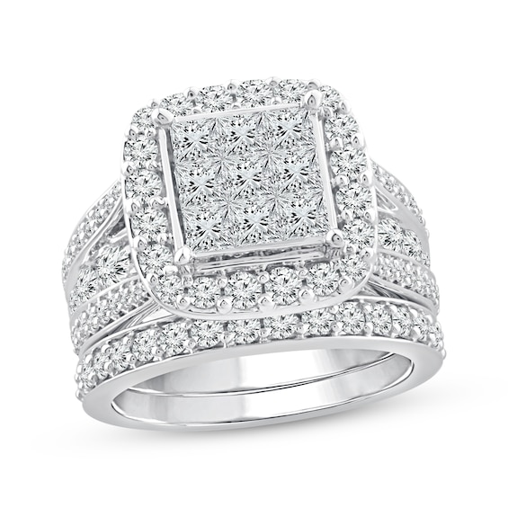 Adore Princess-Cut Multi-Diamond Center Bridal Set 3 ct tw 10K White Gold