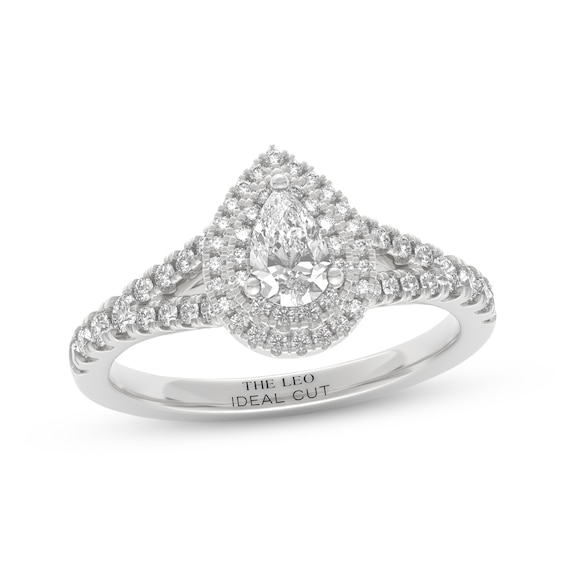 THE LEO Ideal Cut Diamond Pear-Shaped Double Halo Engagement Ring 7/8 ct tw 14K White Gold