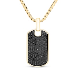 Black Diamond Dog Tag Pendant Necklace 1 ct tw 10K Yellow Gold 22&quot;