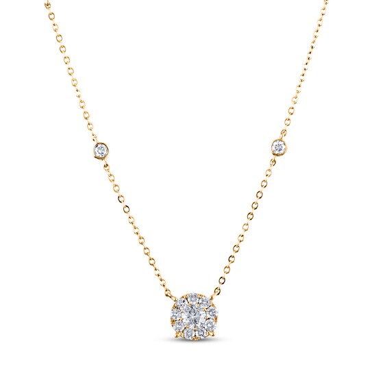 Diamond Halo Station Necklace 1 ct tw 14K Yellow Gold 18.5"