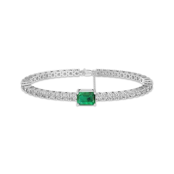 Octagon-Cut Lab-Created Emerald & White Lab-Created Sapphire Bracelet Sterling Silver 8"