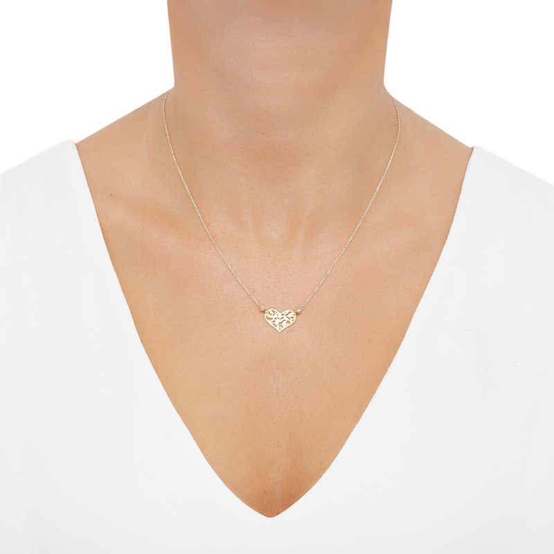 Main Image 4 of Cutout Leaf & Vine Heart Necklace 10K Yellow Gold 18"