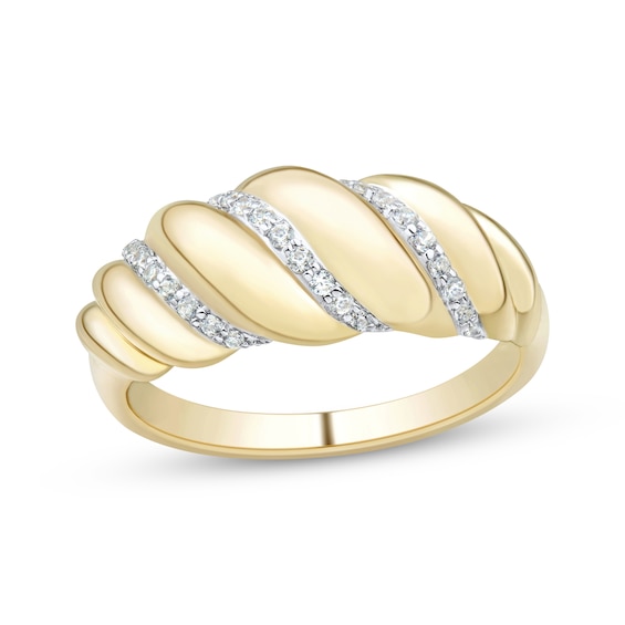 Diamond Scalloped Dome Ring 1/8 ct tw 10K Yellow Gold