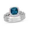 Thumbnail Image 1 of Neil Lane Cushion-Cut London Blue Topaz & Diamond Halo Bridal Set 5/8 ct tw Diamonds 14K White Gold
