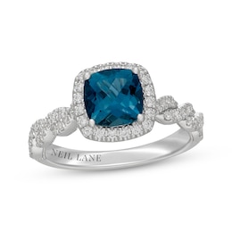 Neil Lane Cushion-Cut London Blue Topaz & Diamond Halo Engagement Ring 1/2 ct tw 14K White Gold