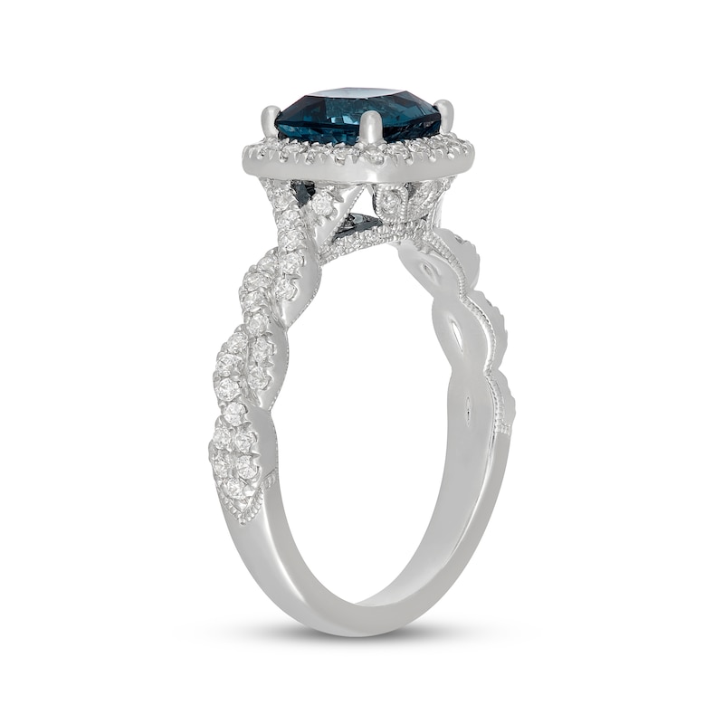 Main Image 5 of Neil Lane Cushion-Cut London Blue Topaz & Diamond Halo Engagement Ring 1/2 ct tw 14K White Gold