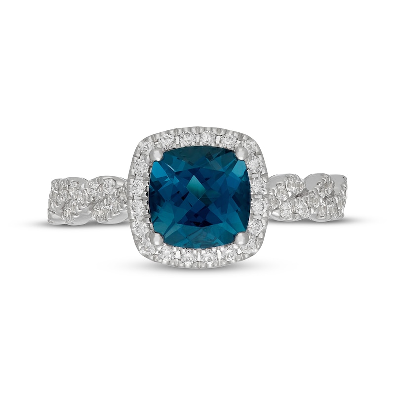Main Image 6 of Neil Lane Cushion-Cut London Blue Topaz & Diamond Halo Engagement Ring 1/2 ct tw 14K White Gold