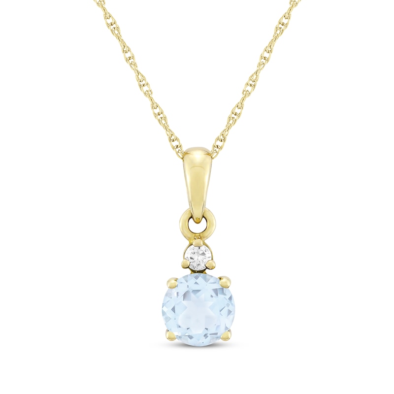 Main Image 1 of Aquamarine & Diamond Accent Necklace 10K Yellow Gold 18"