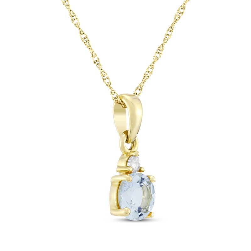 Main Image 2 of Aquamarine & Diamond Accent Necklace 10K Yellow Gold 18"