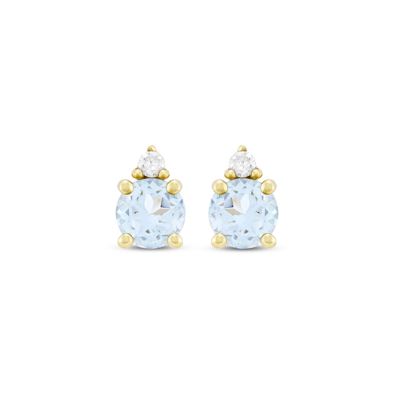 Main Image 2 of Aquamarine & Diamond Accent Stud Earrings 10K Yellow Gold