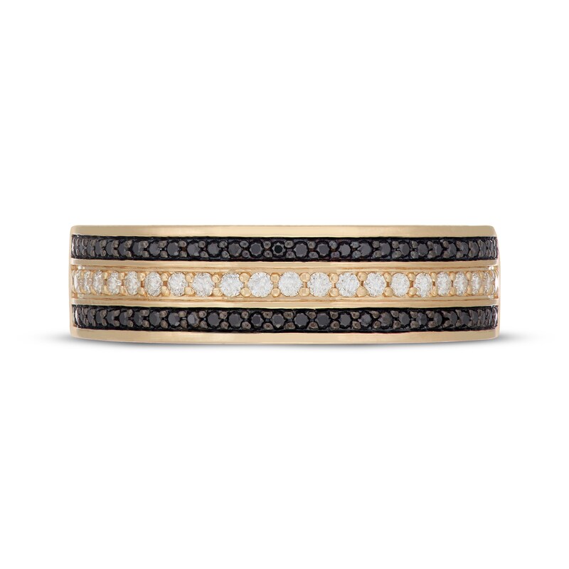 Main Image 4 of Neil Lane Men's Black & White Diamond Three-Row Wedding Band 1/2 ct tw 14K Yellow Gold
