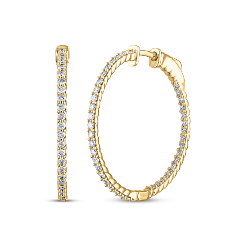 Main Image 1 of Diamond Inside-Out Hoop Rope Twist Earrings 1 ct tw 14K Yellow Gold