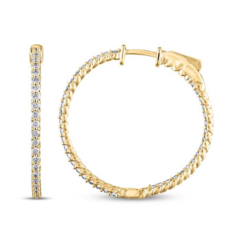 Main Image 3 of Diamond Inside-Out Hoop Rope Twist Earrings 1 ct tw 14K Yellow Gold
