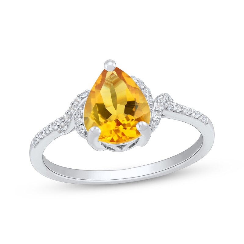 Main Image 1 of Pear-Shaped Citrine & White Lab-Created Sapphire Ring Sterling Silver