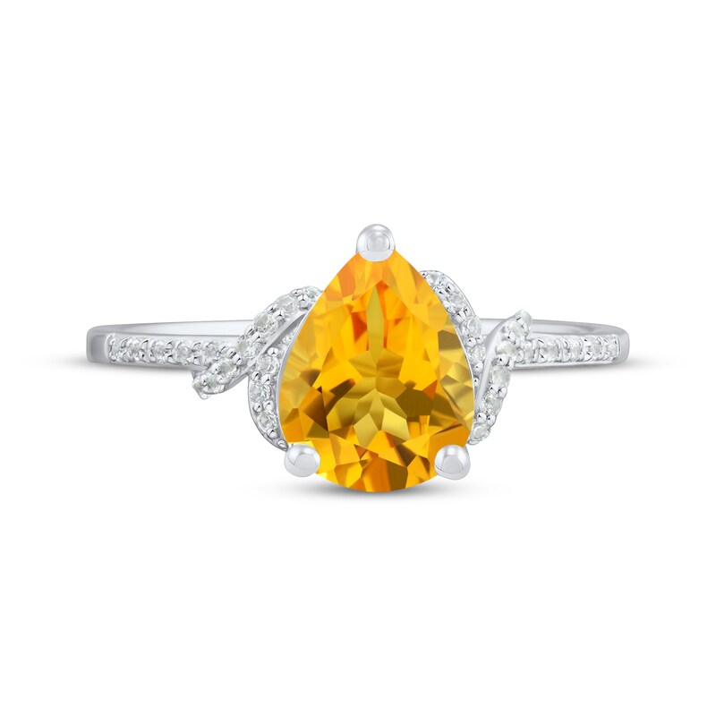 Main Image 3 of Pear-Shaped Citrine & White Lab-Created Sapphire Ring Sterling Silver