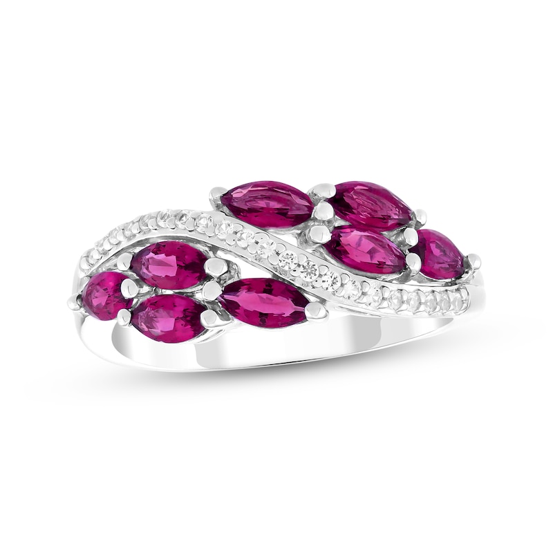Main Image 1 of Marquise-Cut Lab-Created Ruby & White Lab-Created Sapphire Cluster Ring Sterling Silver
