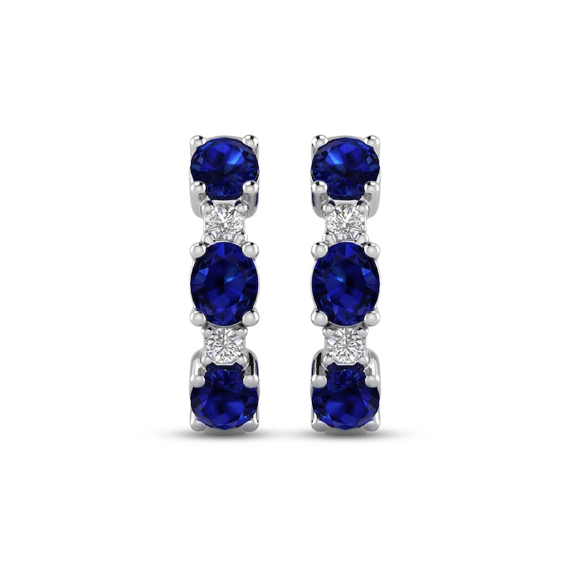 Main Image 2 of Memories Moments Magic Oval-Cut Blue Lab-Created Sapphire & Diamond Hoop Earrings 1/15 ct tw Sterling Silver