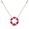 Thumbnail Image 1 of Oval-Cut Natural Ruby & Diamond Open Circle Necklace 1/4 ct tw 14K Yellow Gold 18"